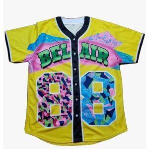 Bel Air 88 Retro Graphic Yellow Baseball Jersey 2XL Polyester Mens Sportswear